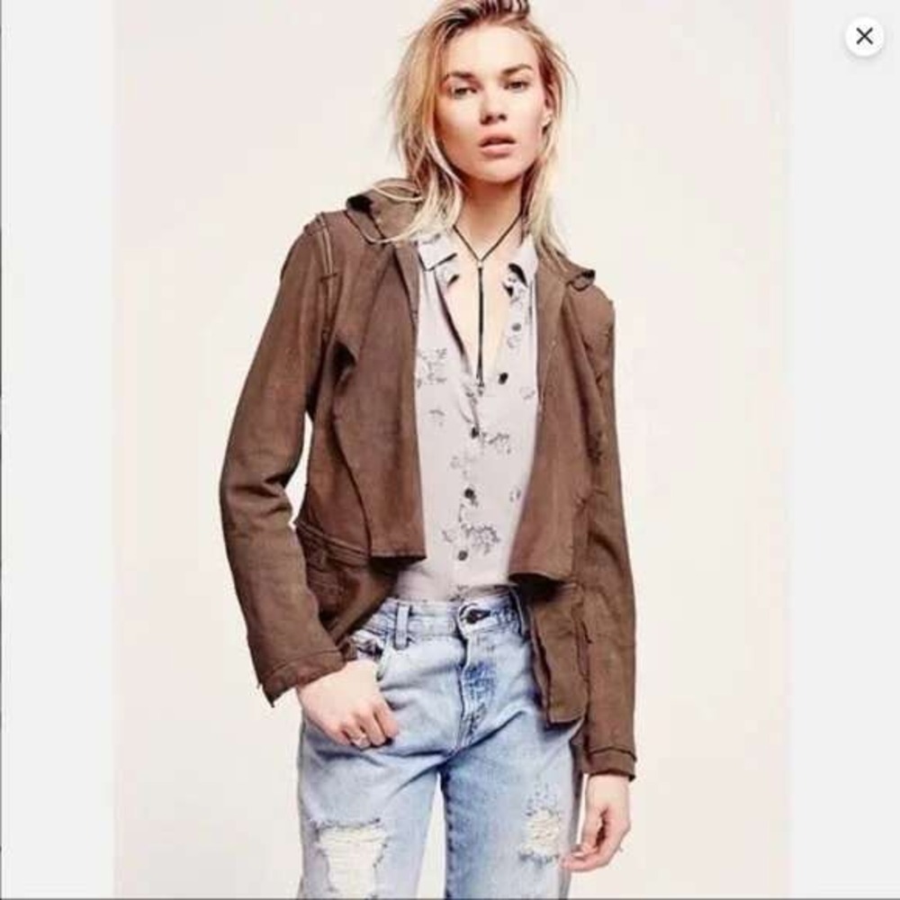 Free People Brown Suede Waterfall Drape Jacket‎ Women's READ